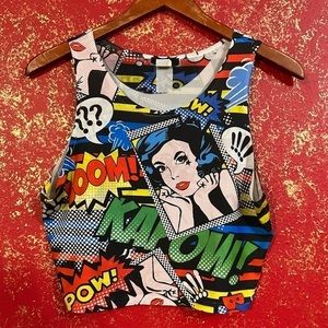 BLUSH Vintage Comic Strip Kapow Pow Boom Crop Top Tank XL